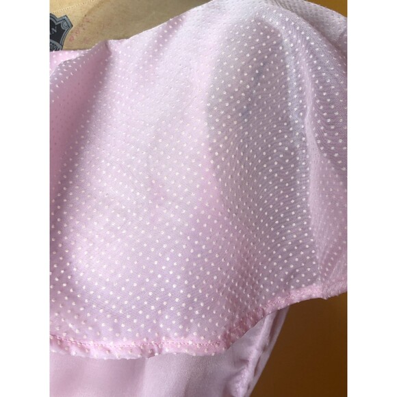 1970s-1980s PINK & White SWISS Dot RUFFLE Semi Sheer Full Skirt Party Dress. S-M - Picture 4 of 8